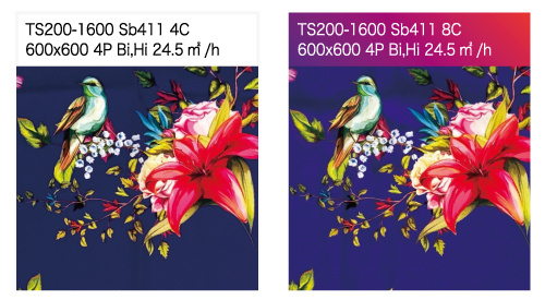 对于 4 色墨水系统中会显得暗沉的偏青紫色，借助紫色墨水，可实现鲜艳的色彩呈现。