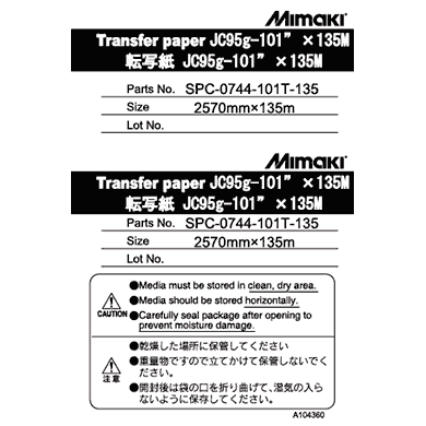 SPC-0744-101T-135 Transfer paper JC95g-101&quot;×135M