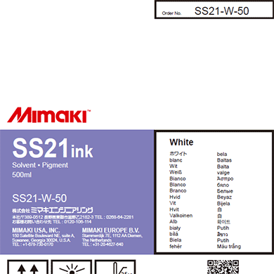 SS21-W-50 SS21 Solvent ink pack White