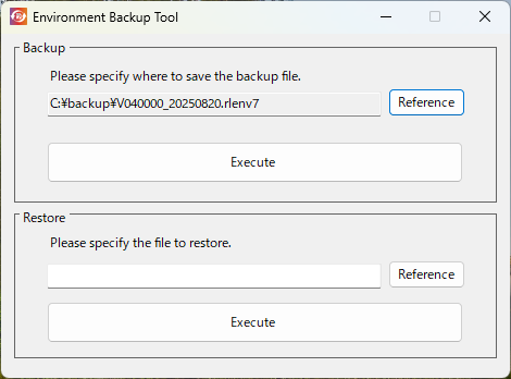 [R7 Environment Backup and Restore] Dialog