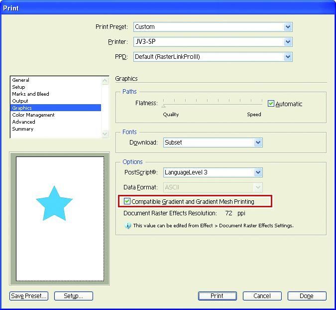 Print item setting screen