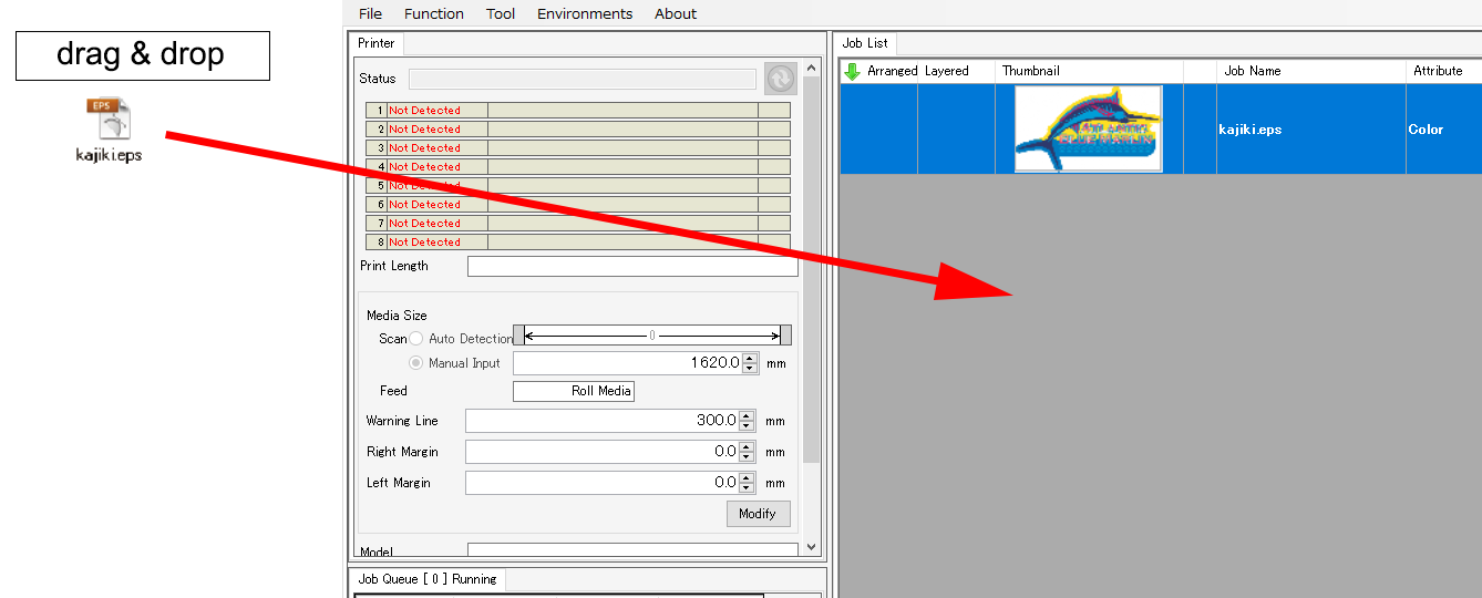 Drag and drop to the job list.
