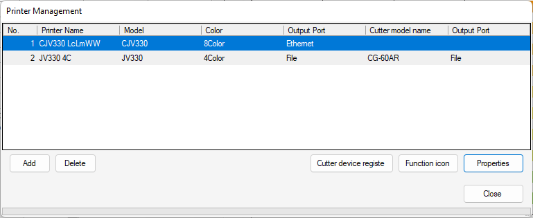 Printer management dialog