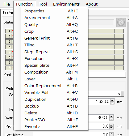 Function menu screen