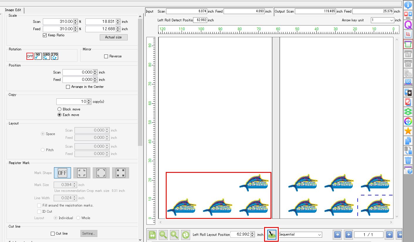 Job placement copied to the left roll
