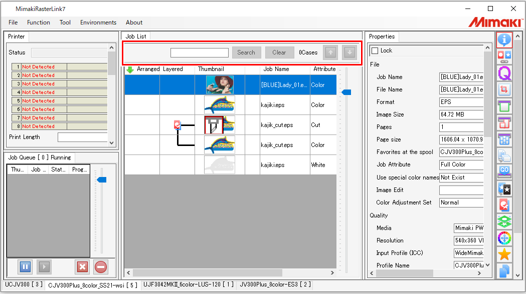 Job name search screen
