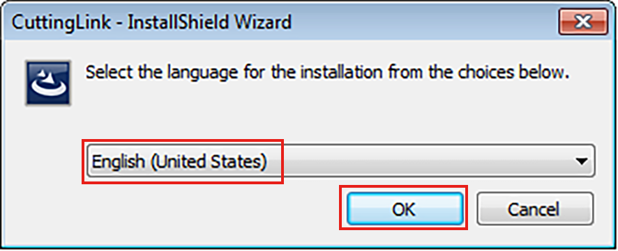 Language selection dialog for CuttingLink installer