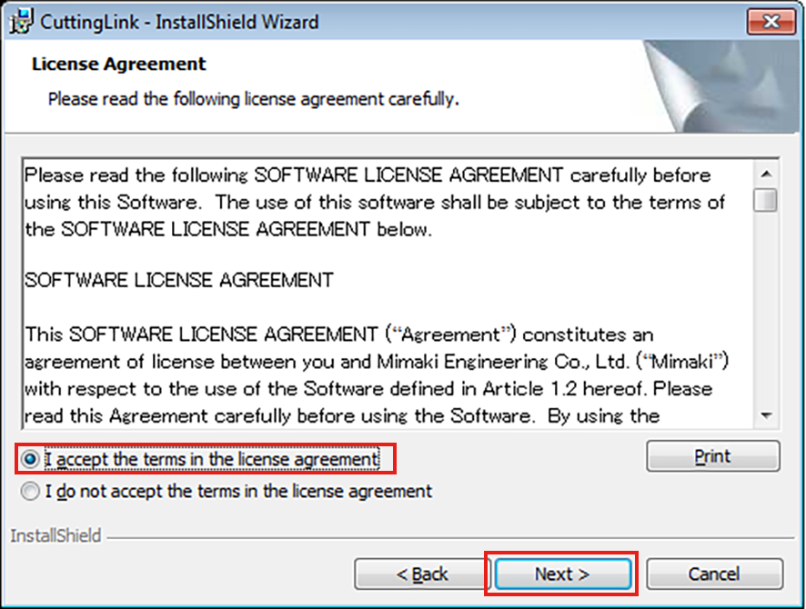 License agreement screen of CuttingLink installer