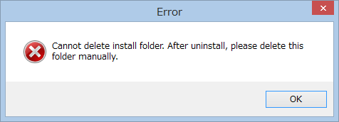 Error dialog indicating that the uninstallation is incomplete