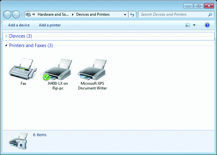 Devices and Printers screen