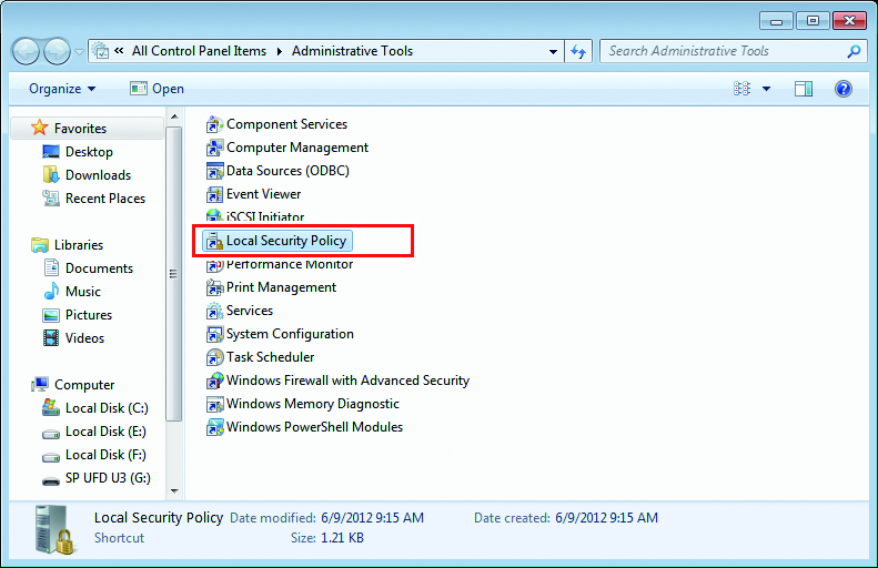 Administrative Tools screen
