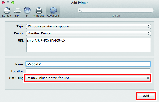 Add Printer screen